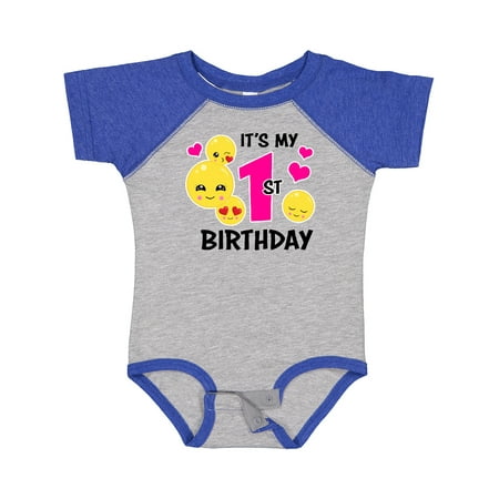 

Inktastic Its My 1st Birthday with Smiling Emoticons Gift Baby Girl Bodysuit