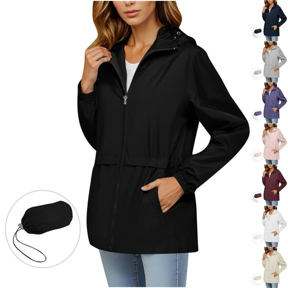 Miluxas Womens Waterproof Rain Jacket Lightweight Raincoat Packable Hooded Outdoor Windbreaker White XL(XL)