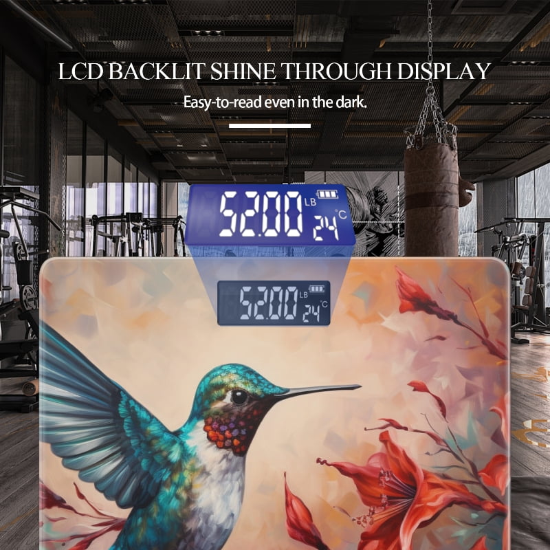 Digital Bathroom Scale with Large LCD Display,High Capacity Scale 400 lbs High Precision body fat scale-Oil Painting Of Hummingbird In Flight With Red Flowers