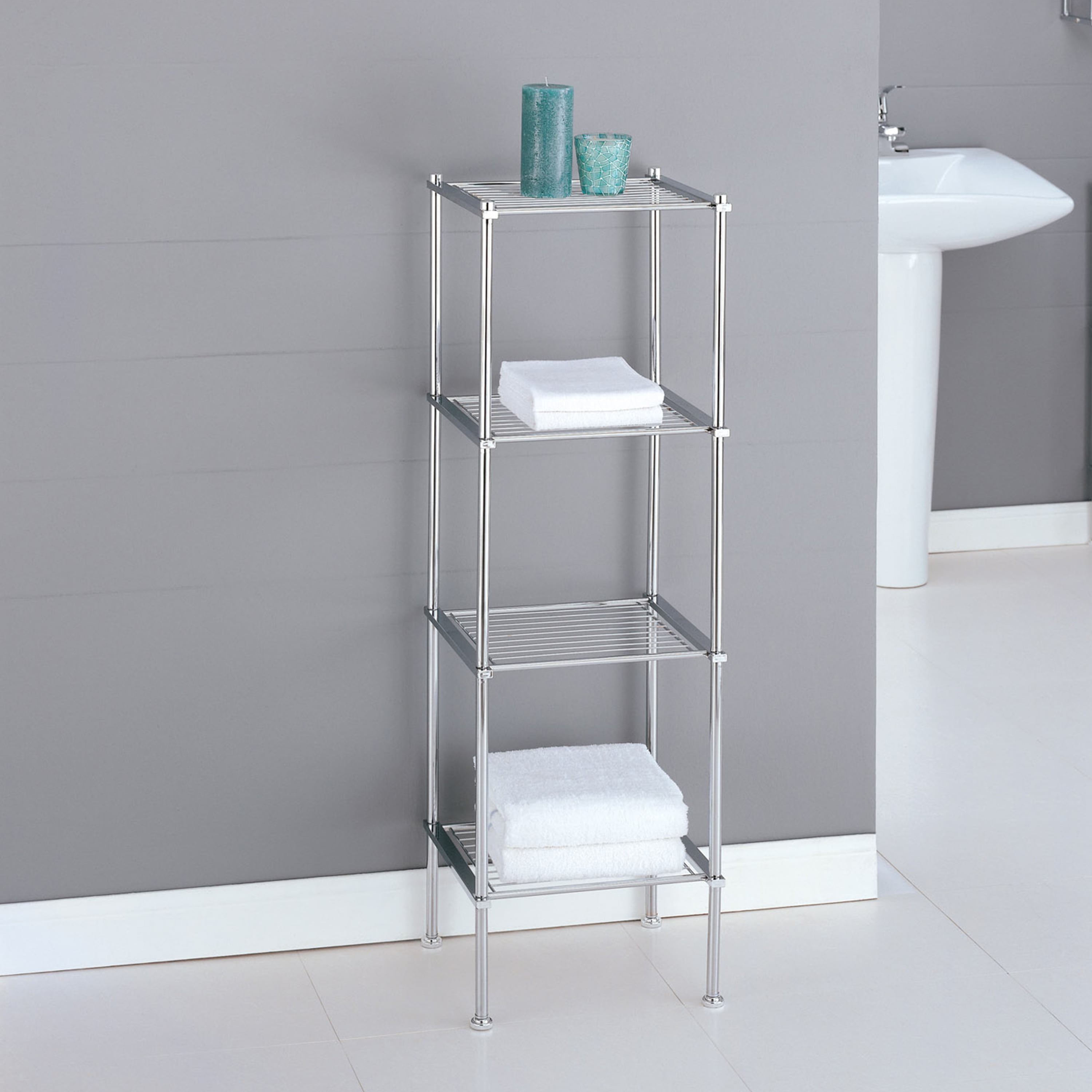 Organize It All Glacier Chrome 3-Tier Metal Freestanding Bathroom Shelf  (13.25-in x 33.75-in x 13.25-in) in the Bathroom Shelves department at