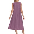thumbnail image 6 of Laqbezok Women's Sleeveless Cotton Linen Dress, Casual Round Neck Loose Fit Midi Sundress with Pockets, Boho A-Line Tank Gown, 6 of 8