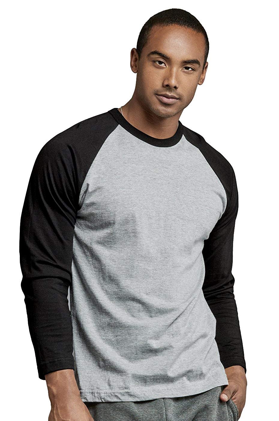 DailyWear Mens Casual Long Sleeve Plain Baseball Cotton T Shirts Black/LT.Grey, 2Xlarge - image 2 of 4