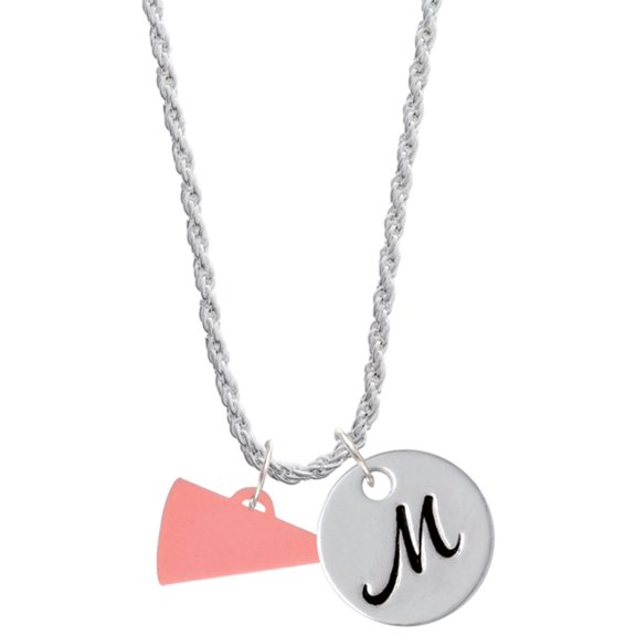 Delight Jewelry Acrylic 3/4" Pink Megaphone Silvertone Script Initial Disc - M - Charm Necklace, 20" 3"