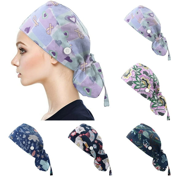 Unisex Bouffant Scrub Cap With Buttons And Sweatband For Work