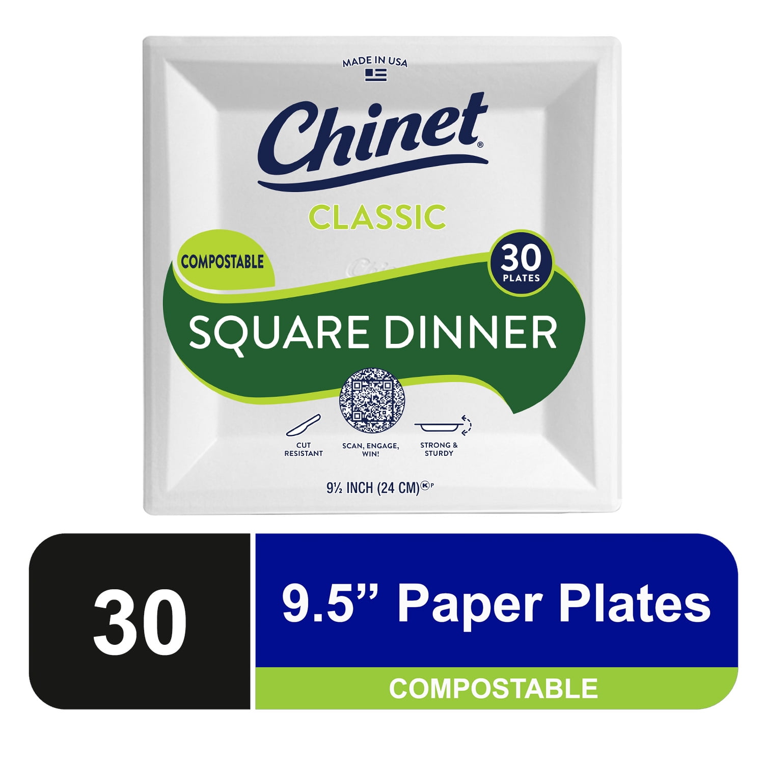 Chinet Classic® Premium Dinner Paper Plates, 9.5”, White, 30 Count