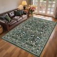 thumbnail image 5 of FairOnly 5'x7'Retro Floral Printed Machine Washable Area Rug Ultra-Thin Low Pile Stain & Pet Friendly Non Slip Indoor Rug for Living Room Bedroom Kitchen Dining,Dark Green, 5 of 7