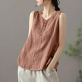 thumbnail image 2 of Plebaso Débardeurs en Coton et Lin pour Femmes Col Rond Sans Manches Chemises Décontractées Légères Blouses pour Femmes, 2 of 6