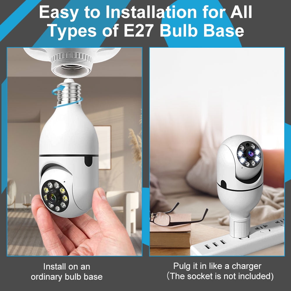 BCOOSS Home Security Camera Wireless WIFI Outdoor Surveillance Camera with Light Bulb 1080 HD Motion Detection 360 Degree Wide Angle