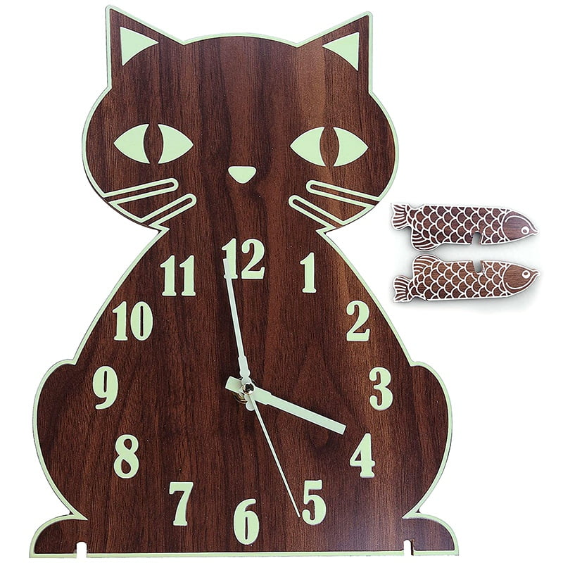 Cartoon Wall Clock Cat Clock with Wag Swing Tail for Bedroom Home Decor 03 