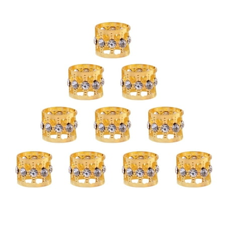 Pzvpluy Dreadlocks And Clips Hair Beads Gold For Women Hair Dreadlock Silver Hair Braids Decoration 10Pcs Rhinestone Jewelry Metal Cuffs