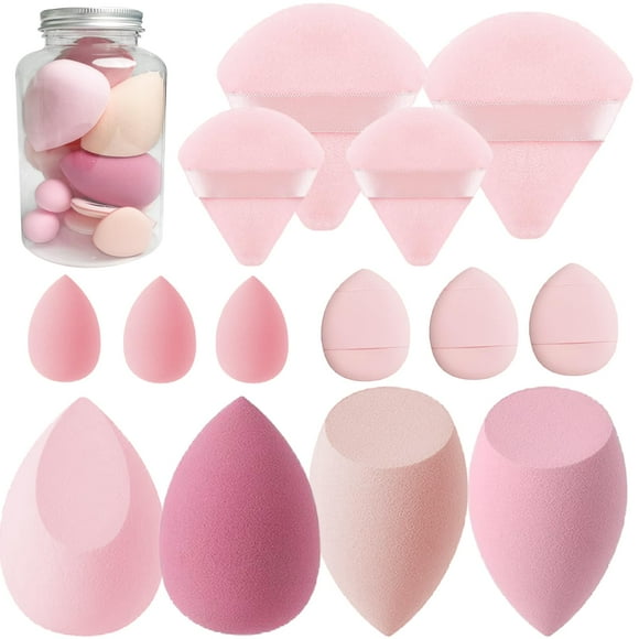 Juego de esponjas de maquillaje Esponjas mezcladoras 14 piezas para crema líquida y polvo Esponjas de maquillaje sin látex Esponjas multicolores para aplicación de maquillaje con caja de almacenamient