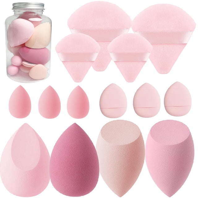 Juego de esponjas de maquillaje Esponjas mezcladoras 14 piezas para crema líquida y polvo Esponjas de maquillaje sin látex Esponjas multicolores para aplicación de maquillaje con caja de almacenamient