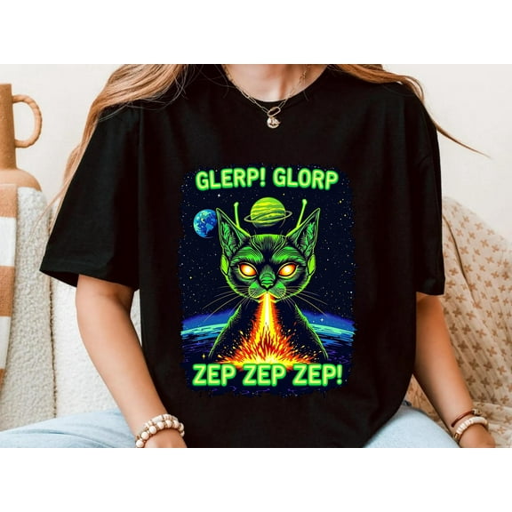 MilkCho Glerp Glorp Alien Cat Shirt, Funny Cat Meme Tee, Goofy Ahh T-Shirt, Silly Cat Gift, Brainrot Dank Meme Shirt for Men & Women