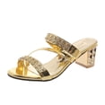 thumbnail image 2 of Samdudou Heeled Sandals for Women Open Toe Low Chunky Block Heel Criss Cross Sparkly Rhinestone Straps Slip On Slides Casual Summer Evening Party Dressy Mules, 2 of 7