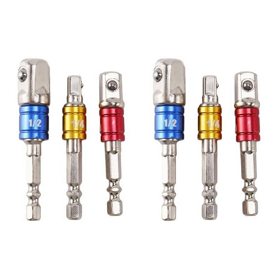 6PCS Socket Adapter Impact Set Hex to 1/4 3/8 1/2 Inch Colorful Extension Converter
