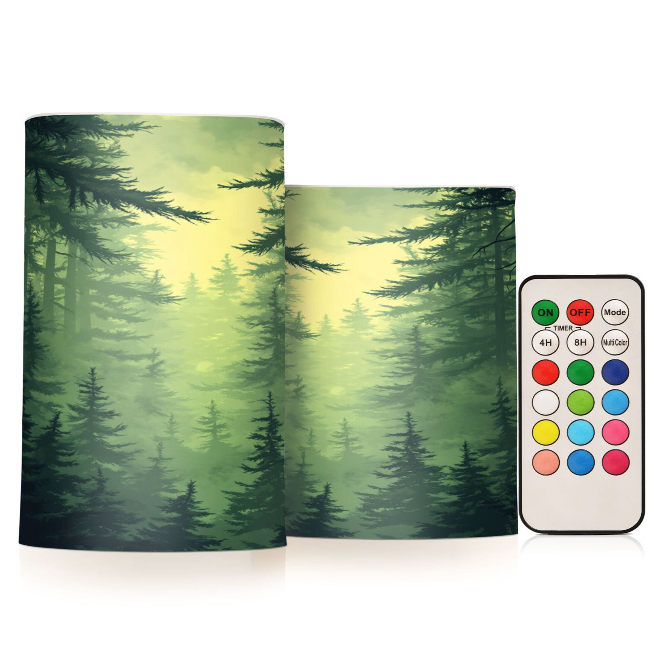 Green Forest Set of 2 Flameless LED Candles Remote and Timer Indoor Outdoor