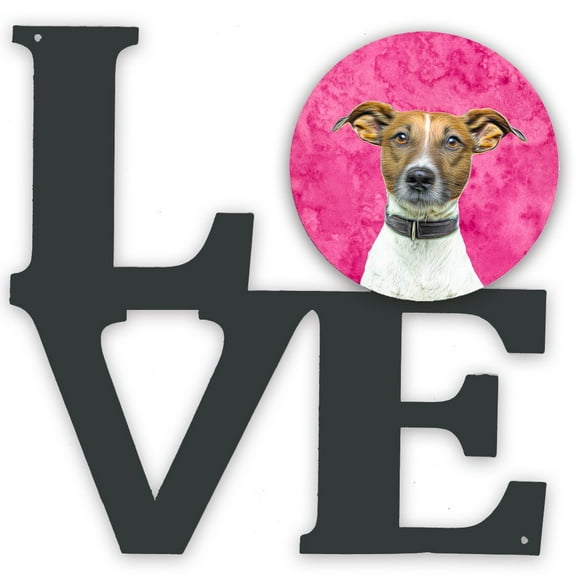 Pink Jack Russell Terrier Metal Wall Artwork LOVE