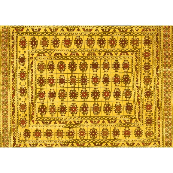 Ahgly Company Machine Washable Indoor Rectangle Persian Yellow Traditional Area Rugs, 5' x 7'