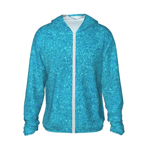Fotbe Blue Glitter Chaqueta con Protección Solar UPF 50+ para Hombre y Mujer, Camisa con Capucha y Bolsillos-X-Large