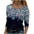 thumbnail image 1 of IROINID Offres Dames Manches Longues T-Shirts Décontractés Imprimé Col Rond T-Shirt Ample Blouse d'Automne Chandail, Bleu Clair, 1 of 5