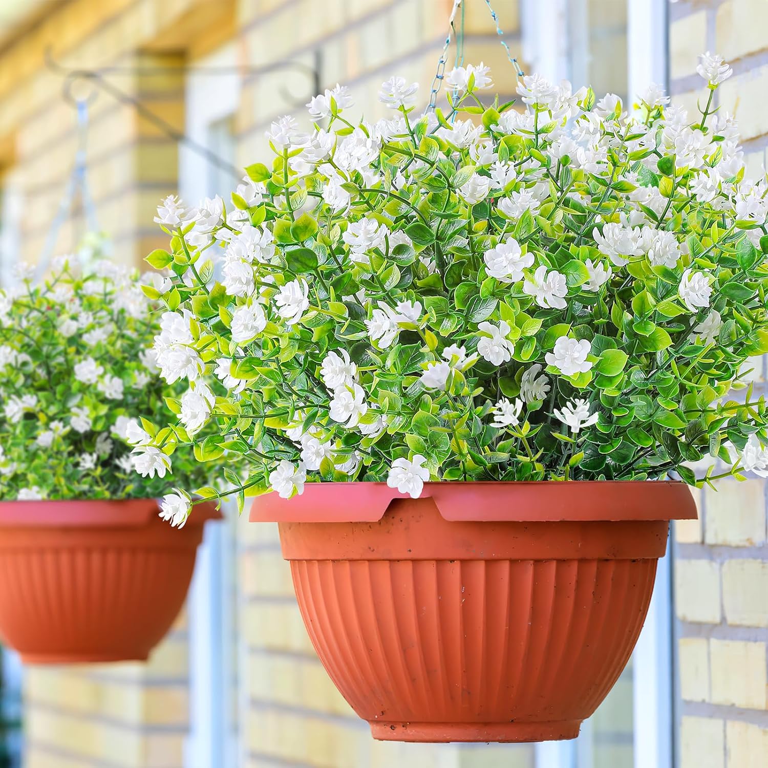20 Bundles Artificial Flowers Outdoor UV Resistant Faux Flowers No Fade Fake Plastic Plants Garden Porch Window Box Decorating (Pure White)