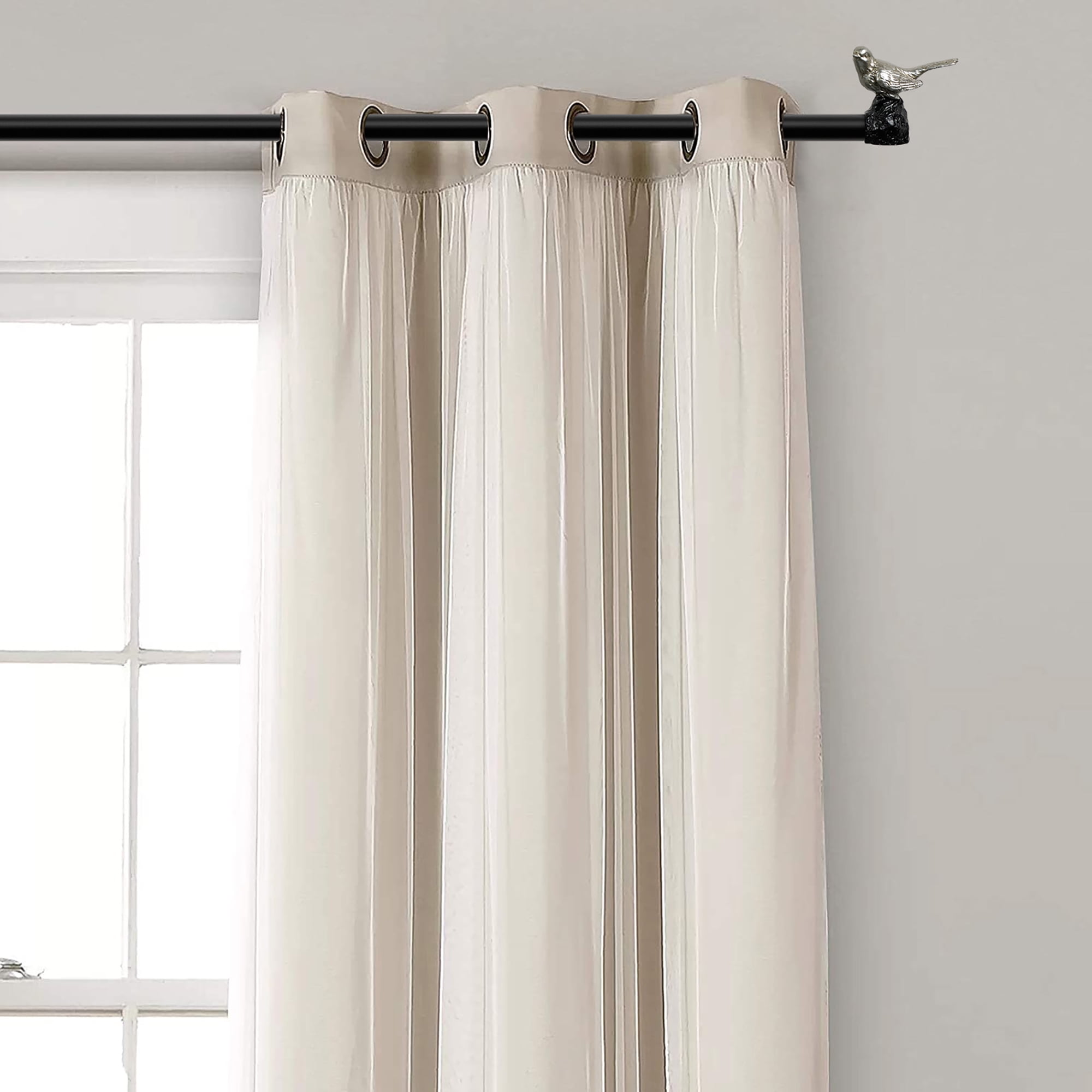 MERIVILLE 1" Single Curtain Rod Set, Adjustable 28-48 Inches, Bird Finials, Pewter
