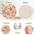 thumbnail image 4 of Yayeee 6 PCS Drink Coasters with Holder Set Woven Absorbent Round Tabletop Hot Pad, Beige Starfish, 4 of 7