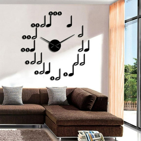 DIY Music Notes Wall Art Decorative Large Wall Clocks Frameless Silent Wall Watch Music Studio Room Wall Decor Musician Gifts(Black,27inch)