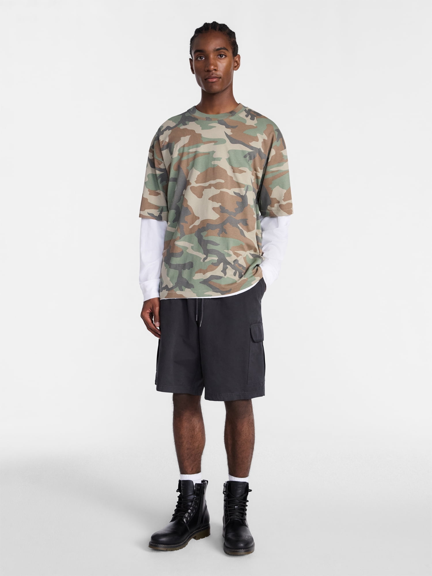 No Boundaries Men's Oversized Boxy Tee Shirt with Short Sleeves, XS-4XLT