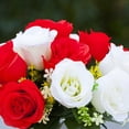 thumbnail image 3 of Enova Home Artificial 18 Heads Silk Roses Flowers Arrangement in Clear Glass Vase With Faux Water For Home Office (Cream Red), 3 of 4
