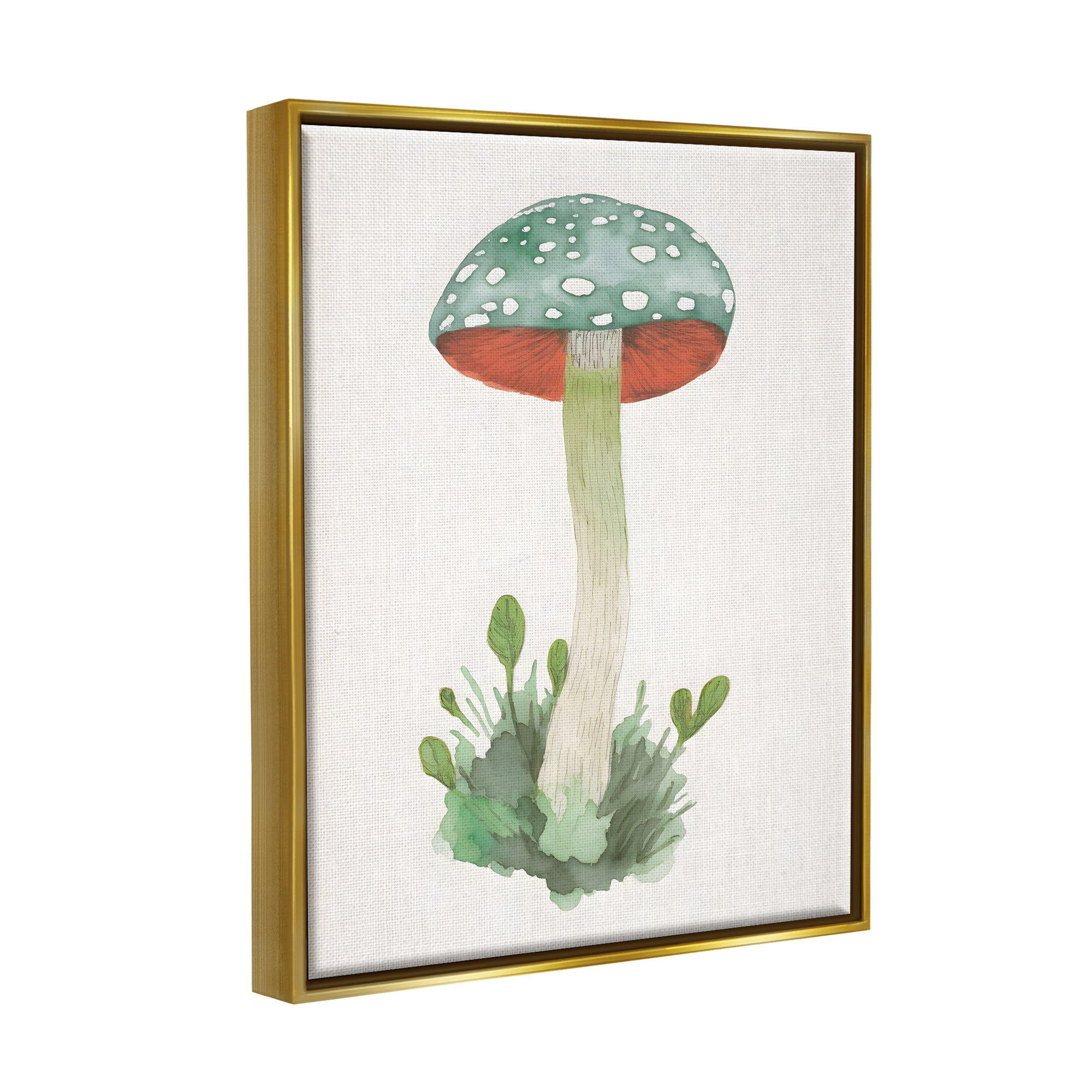 Stupell Industries Spotted Watercolor Mushroom Botanical & Floral Painting Gold Floater Framed Canvas Art Print Wall Art, 17 x 21