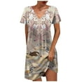 thumbnail image 2 of Womens Summer Printing Short Sleeve V Neck Mid Thigh Length Dresses Fashion Dress, 2 of 5