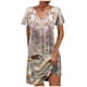 thumbnail image 2 of ICHUANYI Clearance Womens Summer Printing Short Sleeve V Neck Mid Thigh Length Dresses Fashion Dress(Pink, L) ICHUANYI WER2023080903883, 2 of 5
