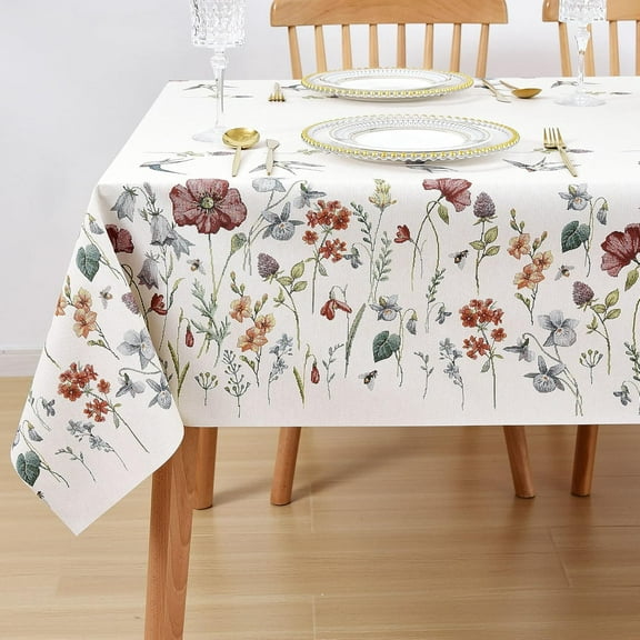 Vinyl Tablecloths for Rectangle Tables Reusable PVC Waterproof Plastic Table Cloth Oilcloth Long Tablecloth for Baby ShowerSpillproof Wipeable Table Cover 60 x 102 Beige Floral Bird