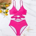 thumbnail image 6 of Arnsht Women's Fashion Solid Bikini Sets Two Piece Swimsuit High Waisted V Neck Twist Front Tie Back Spaghetti Straps Bathing Suit Hot Pink S, 6 of 7