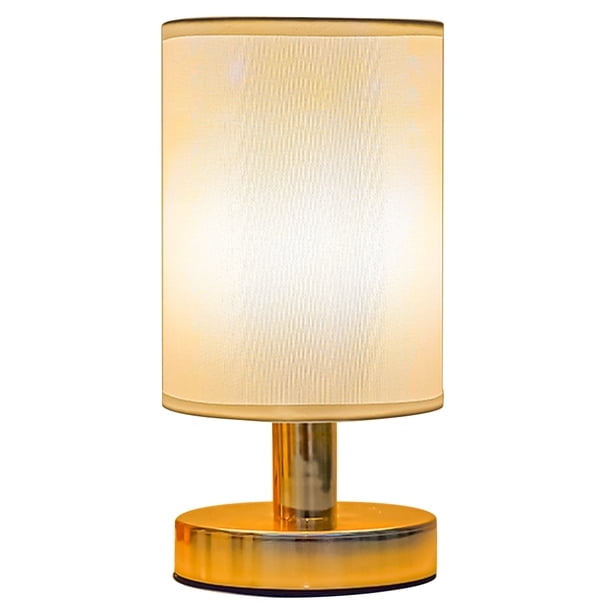 Lámpara de noche USB con pantalla de tela de lino, lámpara de escritorio (blanco puro-dorado)