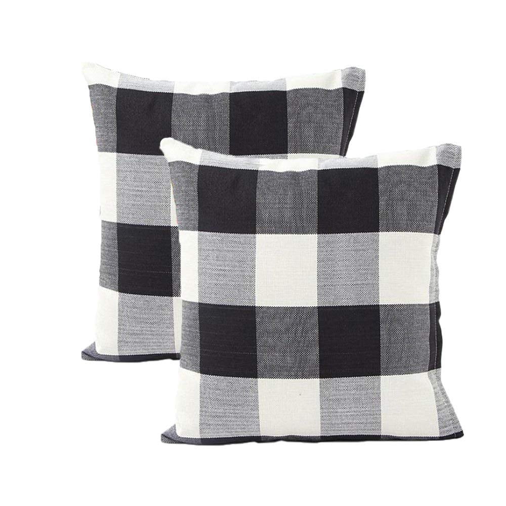 Black and White Buffalo Plaid Throw Pillow Cover Set of 2 18x18 inch