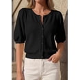 thumbnail image 4 of PRETTYGARDEN Puff Short Sleeve Cardigans for Women Lightweight Summer Shirts Button Up Knit Sweater Tops Spring Clothes, 4 of 10