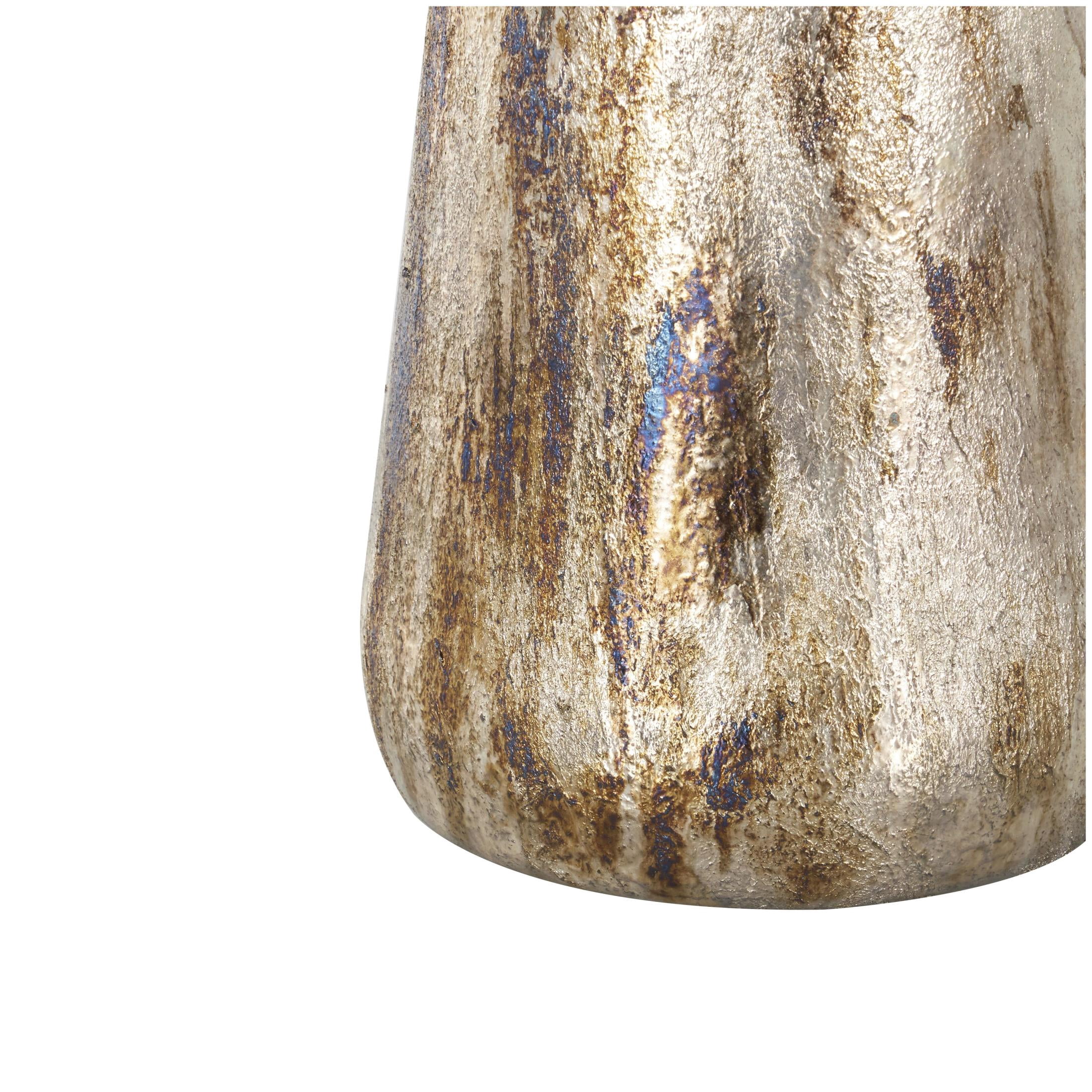 DecMode 12" Foiled Bronze Metal Vase with Bronze and Blue Accents