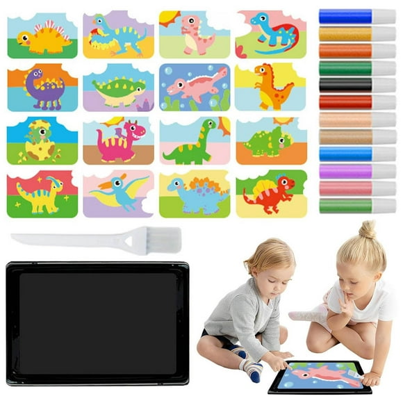 Kids Sand Art Kit with 12 Colors Sand and 16 Pictures, Creative Craft for Family Bonding and Educational Play, Includes Tray and Brush