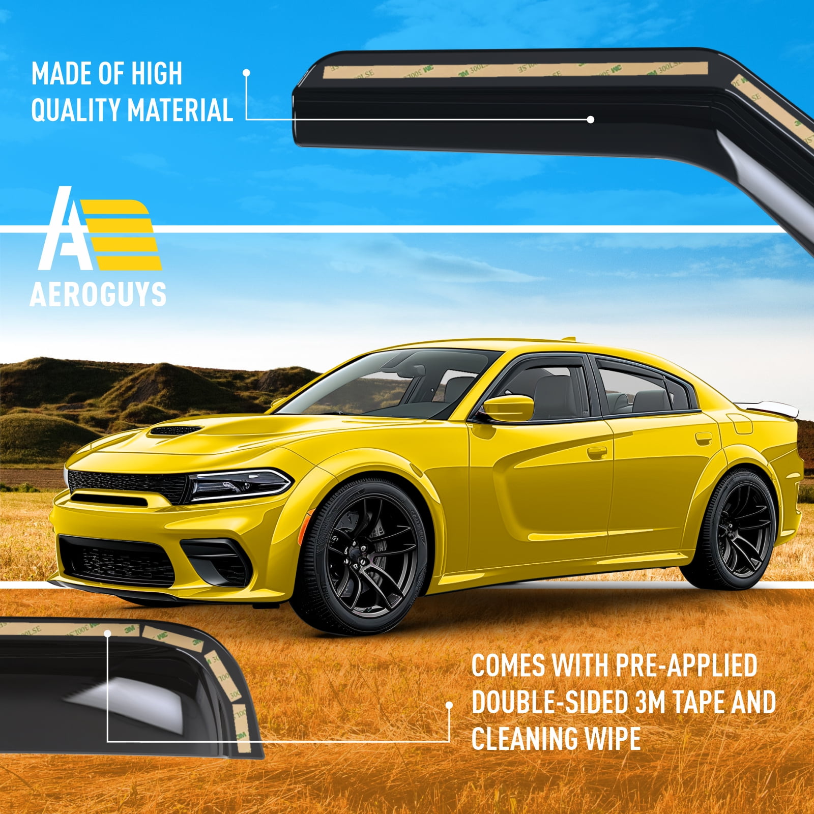 AEROGUYS In-Channel Window Deflectors Extra Durable Window Visors Rain Guards Fit for Dodge Charger 2011-2023, Sun Visors, Wind Vent Visors, Car Accessories - 4 pcs. AG0716