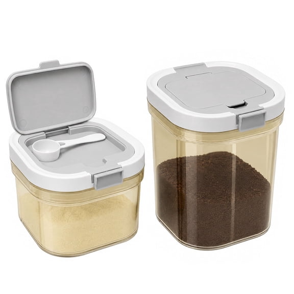 2 Pcs Food Storage Container Set, 27 oz and 44 oz Airtight Formula Container with Scoop, Stackable Plastic Coffee Bean Storage for Cereal, Flour, Kitchen Pantry