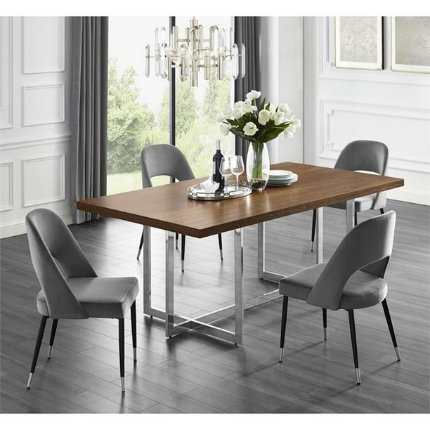 Posh Living Kaiser 78 8 Stainless Steel Base Dining Table In Walnut Chrome Walmart Com Walmart Com