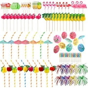 180Pcs Hawaii Cocktail Decorations, Palm/Flamingo/Pineapple, Pool/Beach Drink | Home Decor