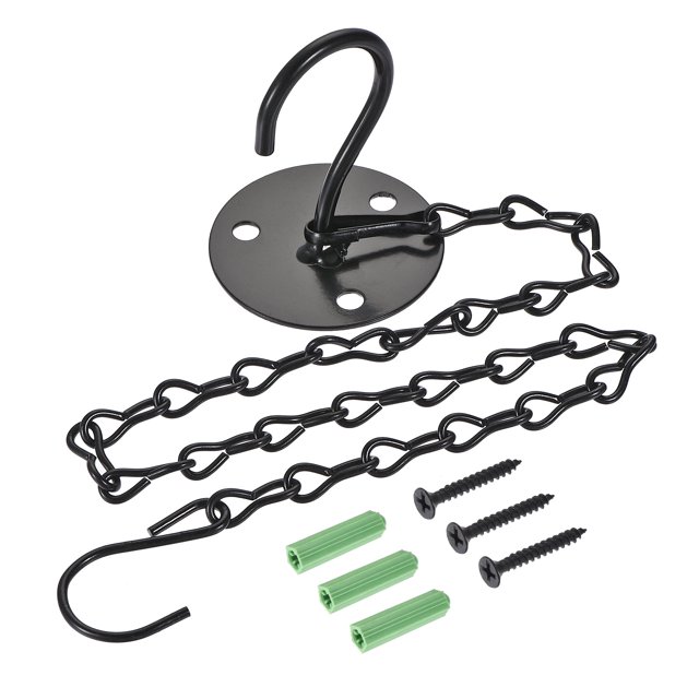 Unique Bargains S Shape Bracket 19.7 Inch Hanging Chain Wall Screw Mount Ceiling Hook Black 3 Set