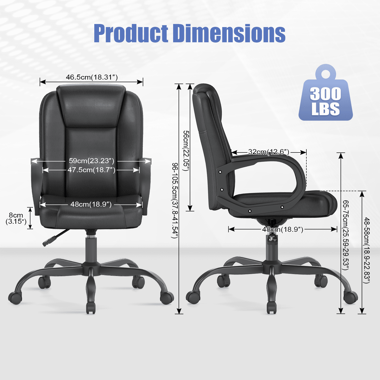 PU Leather Office Chair Mid-Back Executive Desk Chair with Lumbar Support, Black