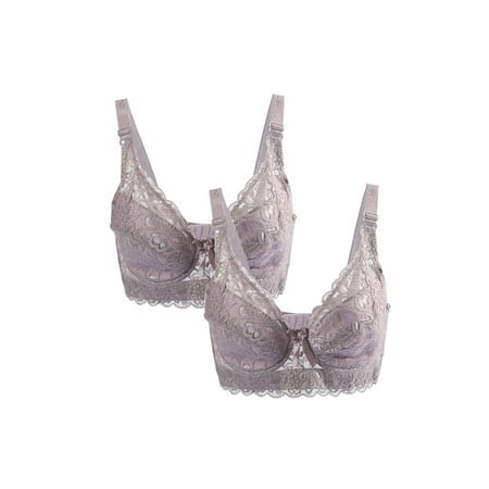 

Women Cotton Cup Front Adjustable Straps Plus Size Bra 2 Pcs Plum 95