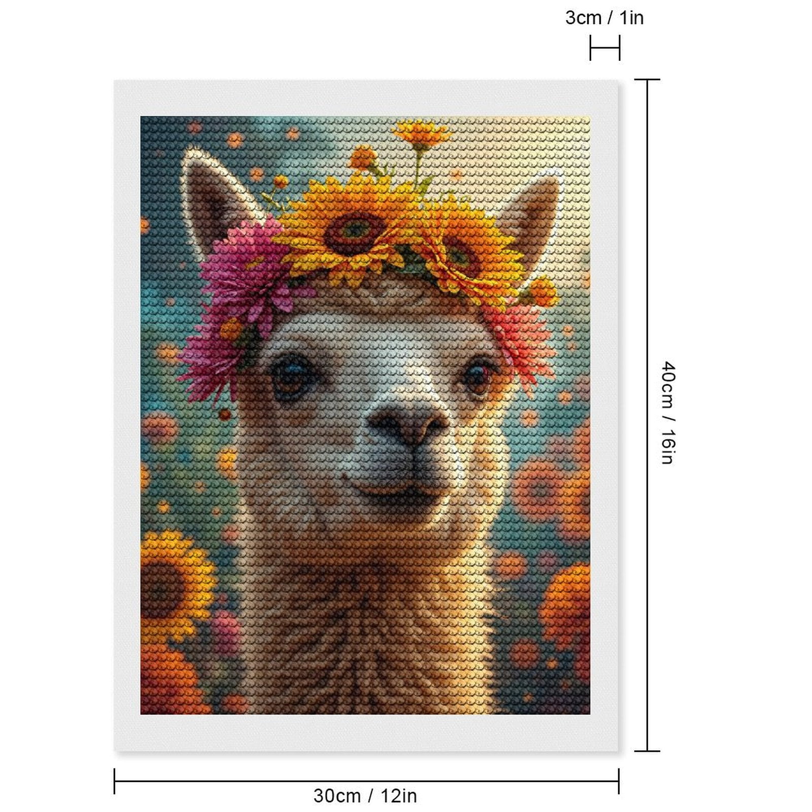 Diamond Art Kits for Adults, Llama With Flower Crown 5D Diamond Painting Kits for Adults Beginners, DIY Full Drill Diamond Painting, Gem Art and Crafts 12x16