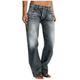 thumbnail image 2 of Clearance! Women's Flare Jeans Low Waisted Straight Leg Ripped Denim Pants Grey XL Size, 2 of 7