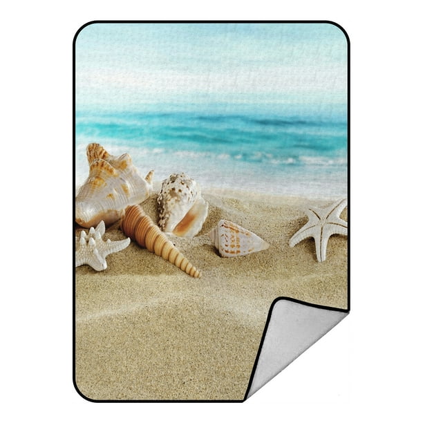 GCKG Seashell Starfish Soft Sand Blue Sea Fleece Blanket ...